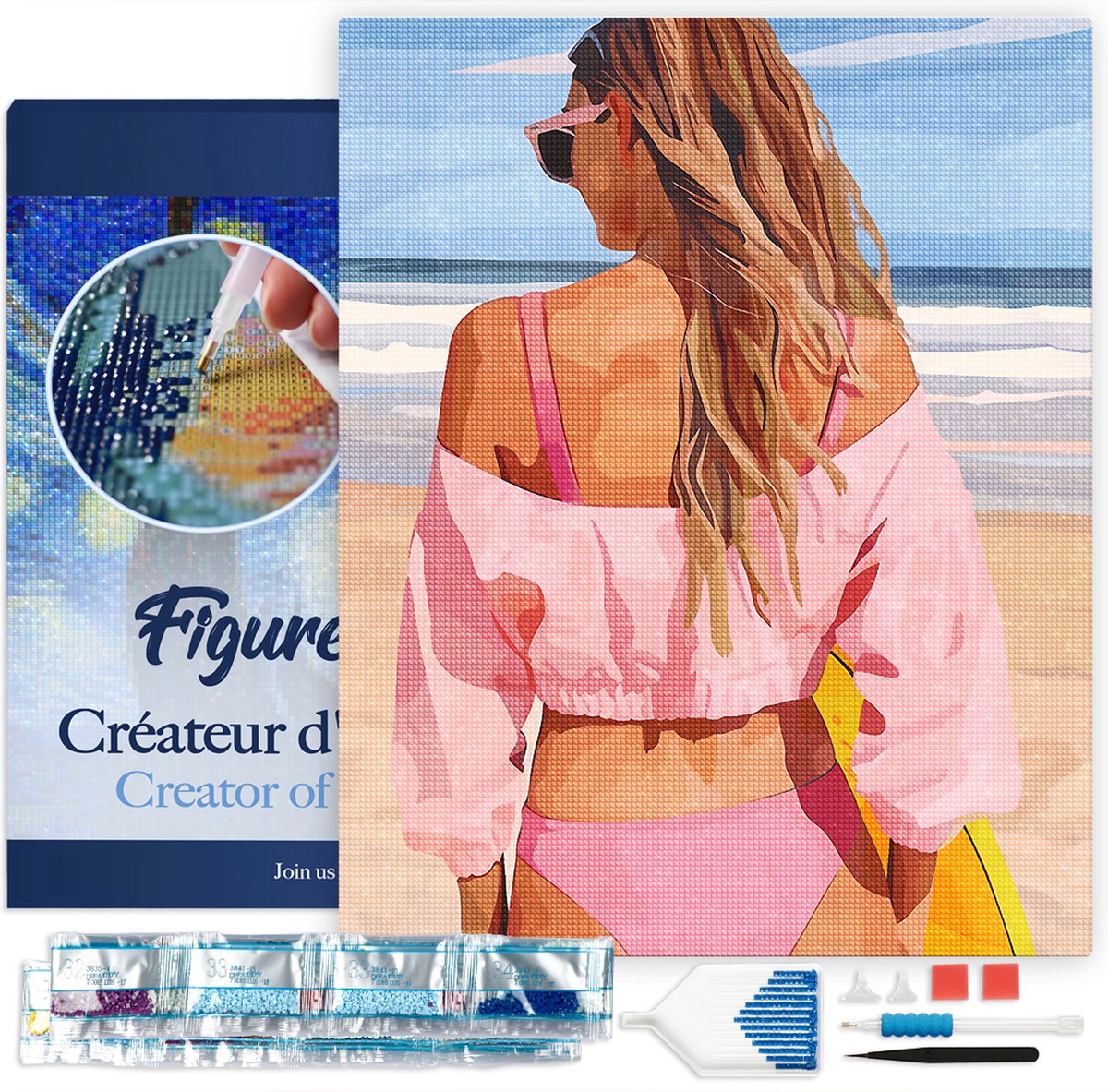 FiguredArt Diamond Painting set Volwassenen 40x50 cm met lijst Stijlvolle stranddag - 5D DIY Art full drill vierkante diamant - Canvas al ingelijst